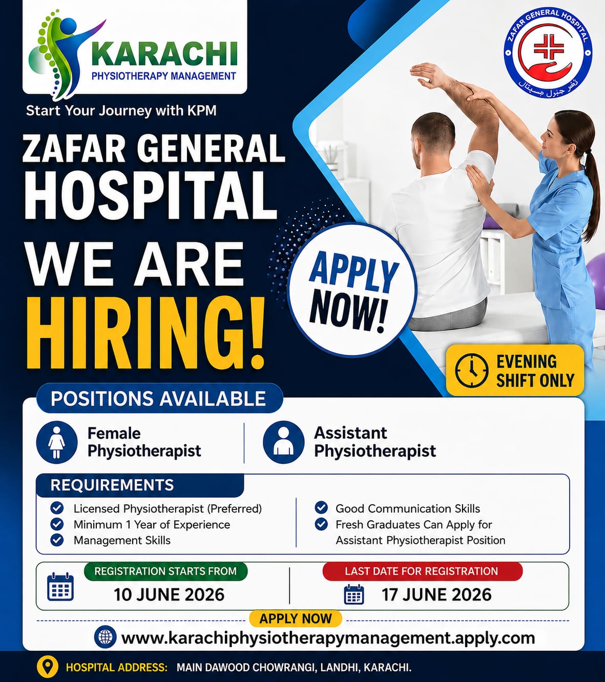 🚨 Karachi Physiotherapy Management (KPM) & Zafar General Hospital Are Hiring!