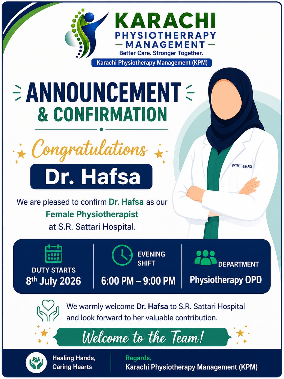 🎉 Announcement & Confirmation – Dr. Hafsa Joins Sattari Medical Center